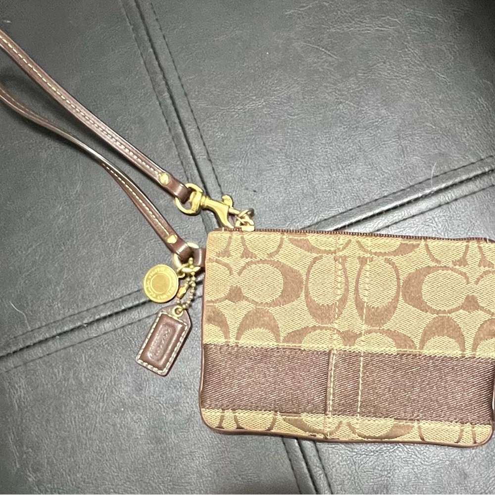 Coach Tan and Brown Signature Wristlet